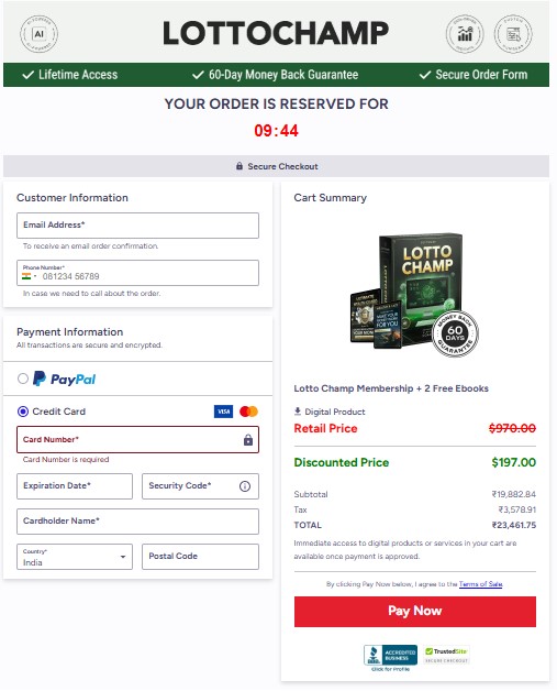Lotto Champ secure checkout — enter your details and complete your order